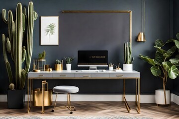 modern office interior design,office with table and working space, modern interior design - Generative AI