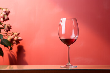 red wine glass on pink background