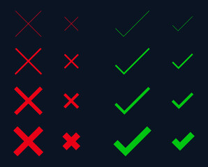 tick and cross check mark icon set vector illustration symbol.