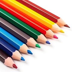Fototapeta premium different coloring pencils lying flat on clear white table (Generative AI)