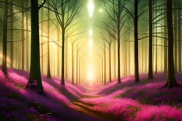 sunset in the forest  Generative AI
