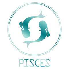 Astrology Symbol, Pisces Star Sign, Dual Fish, (Aquamarine).