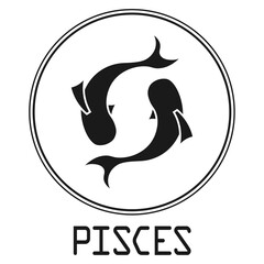 Astrology Symbol, Pisces Star Sign, Dual Fish, (Black).