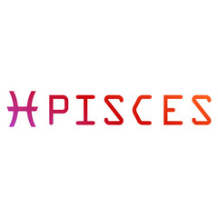 Astrology Symbol, Pisces Star Sign, Word, (Flame Red).