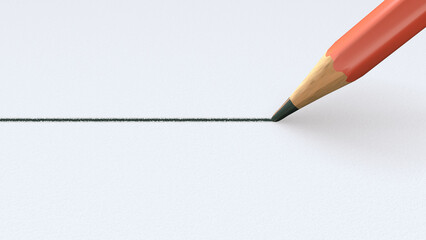 Drawing straight line with pencil on white paper