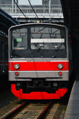 Obraz premium The front view of the train is waiting for passengers