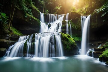 waterfall in the forest   Generative AI