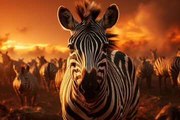 Fototapeta na wymiar Striped Elegance: Zebras in a mesmerizing black and white symphony, blending seamlessly with the grassland. Generated with AI