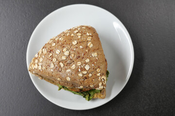 Healthy whole meal cheese sandwich with vegetables