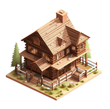 Isometric view of a beautifully designed wooden house.