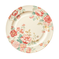 transparent background with white plate and floral print