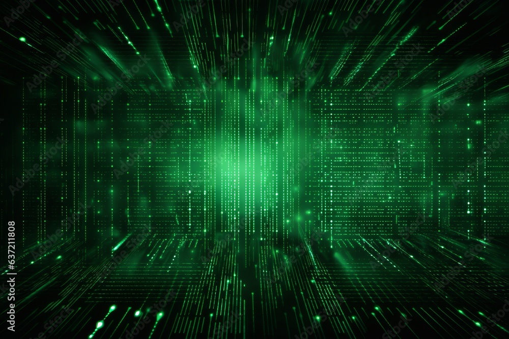 Poster Green digital binary data on computer screen background. Matrix style