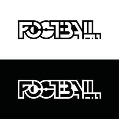Black and white football typography logo with soccer equipment symbols.