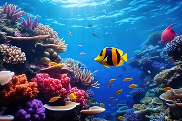 Naklejka na ściany i meble Sea underwater fishes Aquarium oceanarium wildlife.Generated with AI