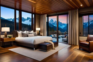 mountains view from a window of a modern living room generated ai