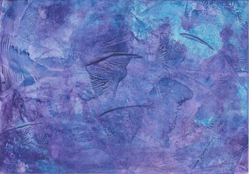 Encaustic painting with an abstract pattern, painted with paint iron and wax in blue and violet