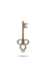 vintage golden skeleton keys isolated on white background with clipping path.