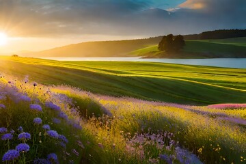 lavender field at sunset generated AI 