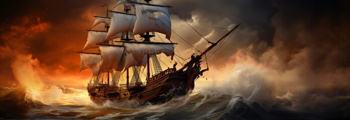 Image of sailing ship in the ocean