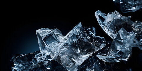 Cluster Of Cubes Of Ice Near A Dark Background, Pieces of ice 