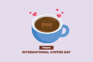 International coffee day concept. Template design with hand drawing style. Colored flat vector illustration isolated. 