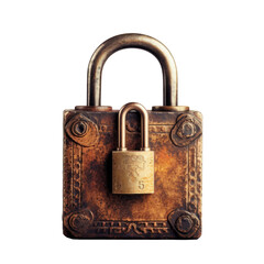 Isolated old padlock with keys on transparent background