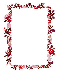 Fototapeta na wymiar Decorative frame of different shades of red on a white background. Lines, curls, dots. A very delicate drawing.