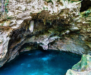 Underground lake at the Three Eyes National Park in Santo Domingo, Dominican Republic in the...