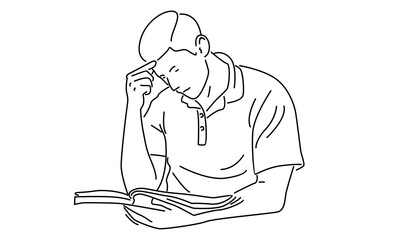 line art of man studying reading book