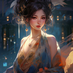 Asian Woman in kimono illustration
