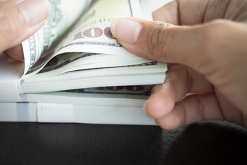 Finger Count Dollar 100 Cash American Usd Sign Money Banknote Pile, Concept for Bill Bonus Rick Abundance Us Loan Finance Business Success Currency Payment, Deposit Income Save Salary Banking Paper.
