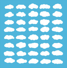 clouds set vector sky blue background, set of 40 white cloud shapes
