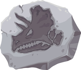 Dinosaur fossil, ancient stone triceratops skull imprint. Cartoon dino skeleton in gray stone, Jurassic animal head bones vector silhouette with teeth, horns. Prehistoric reptile fossil, paleontology © Buch&Bee