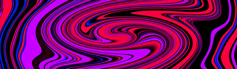 Multicolor glowing twisted lines on black background. Shiny neon fractal. Blurred motion. Abstract psychedelic illustration	
