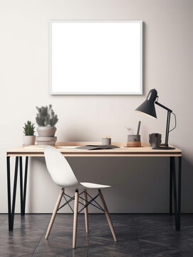 Desk with a white panel on the wall
