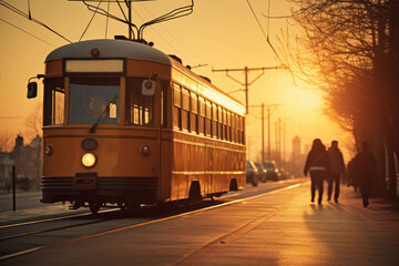 tram arriving at a bus stop, AI Generated