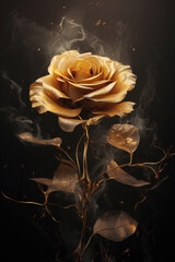 Golden rose with smoke around