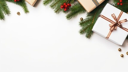 Fototapeta na wymiar Christmas composition. Frame made of Christmas gifts, pine branches