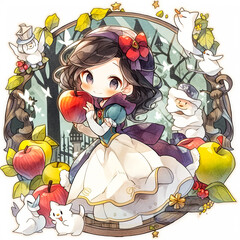 fairy tale cartoon snow white holding an apple
