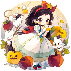 fairy tale cartoon snow white holding an apple