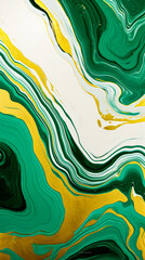 Green and gold marble background. Fluid art wallpaper