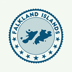 Falklands emblem. Country round stamp with shape of Falklands, isolines and round text. Authentic badge. Creative vector illustration.