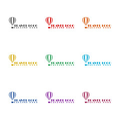  Travel logo air balloon template icon isolated on white background. Set icons colorful