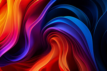 Fototapeta premium Generative AI illustration of dark Abstract background with wave shape and bright colors