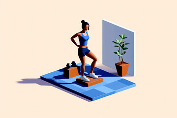 Generative AI illustration of a woman doing fitness exercises in a gym