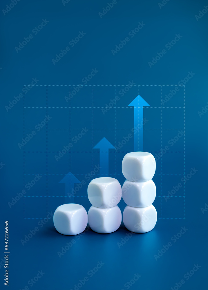 Poster higher arrows on white blocks business chart steps isolated on blue background with graph line table