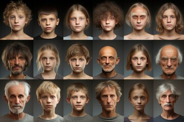 Journey from childhood to adulthood, captured in portraits. Concept of life stages.