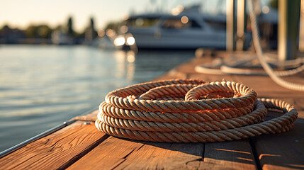 A Rope Resting on the Dock's Surface, Ready for Dockside Use.