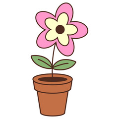 Retro Flower With Potted