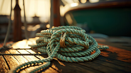 Proximate to the sailboat, a rope awaits its nautical purpose.